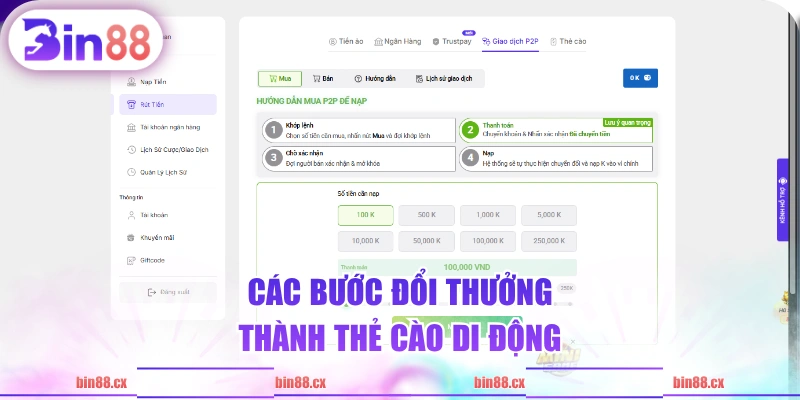 Các bước đổi thưởng thành thẻ cào di động 