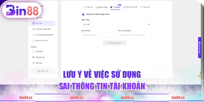 Lưu ý về việc sử dụng sai thông tin tài khoản